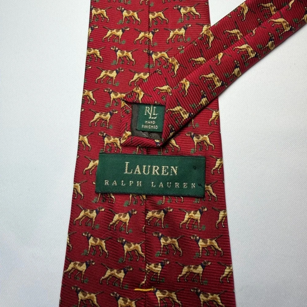 Ralph‎ Lauren Pointer Hunting Dog Red Pure Silk Neck Tie